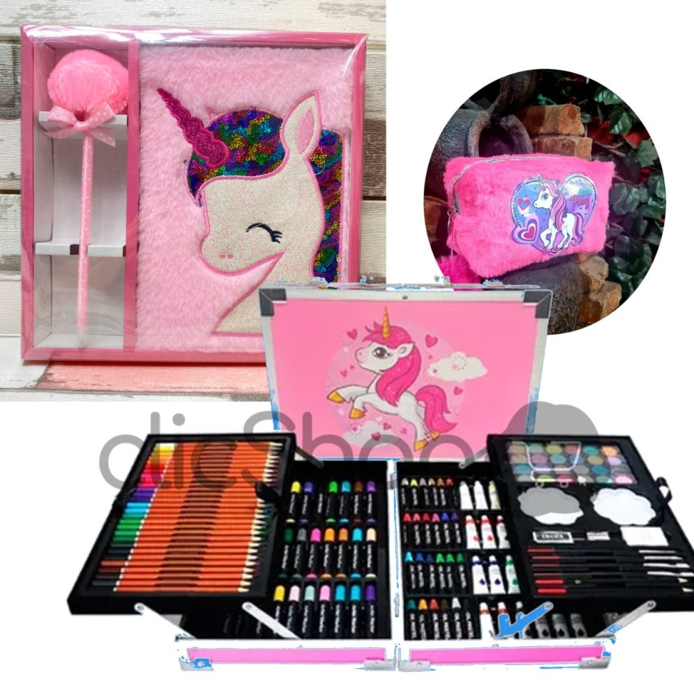 Kit Maleta 145pcs + Cuaderno Unicornio